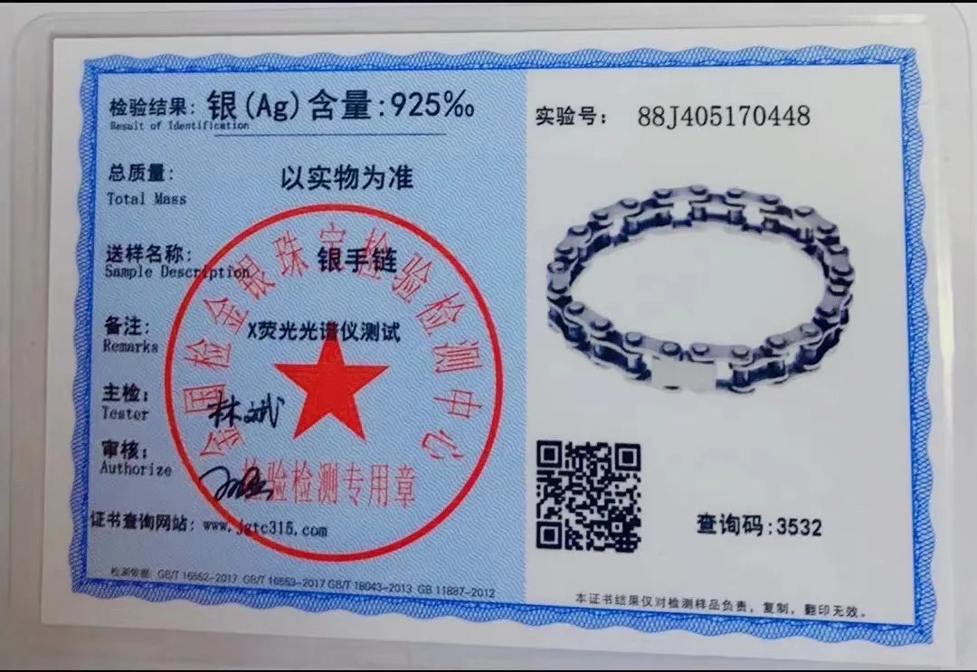 100% S925 Sterling Silver Punk Bicycle Chain Bracelet Punk S925 Silver Jewelry Certified Never Fade Men Jewelry Gifts