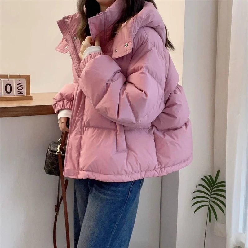 Women's Winter Padded Jacket Coat 2024 New Cotton Hooded Solid Thick Parka Waterproof Puffy Korean Fashion Oversize Outdoor