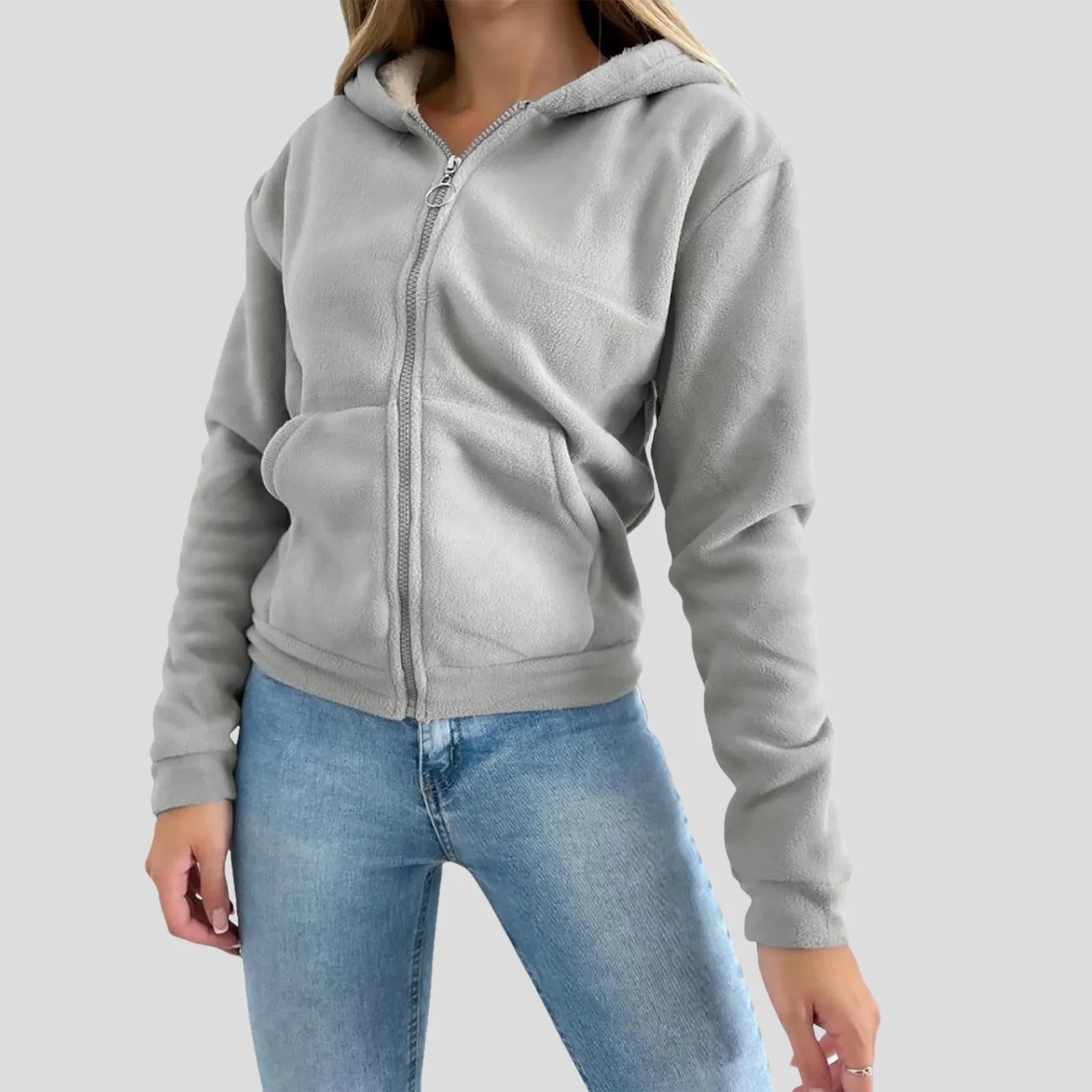 Women Fleece Jacket Trendy Zipper Hooded Fleece Coats Long Sleeve Caaual Loose Fall Winter Sweatshirt Outdoor Clothes Women