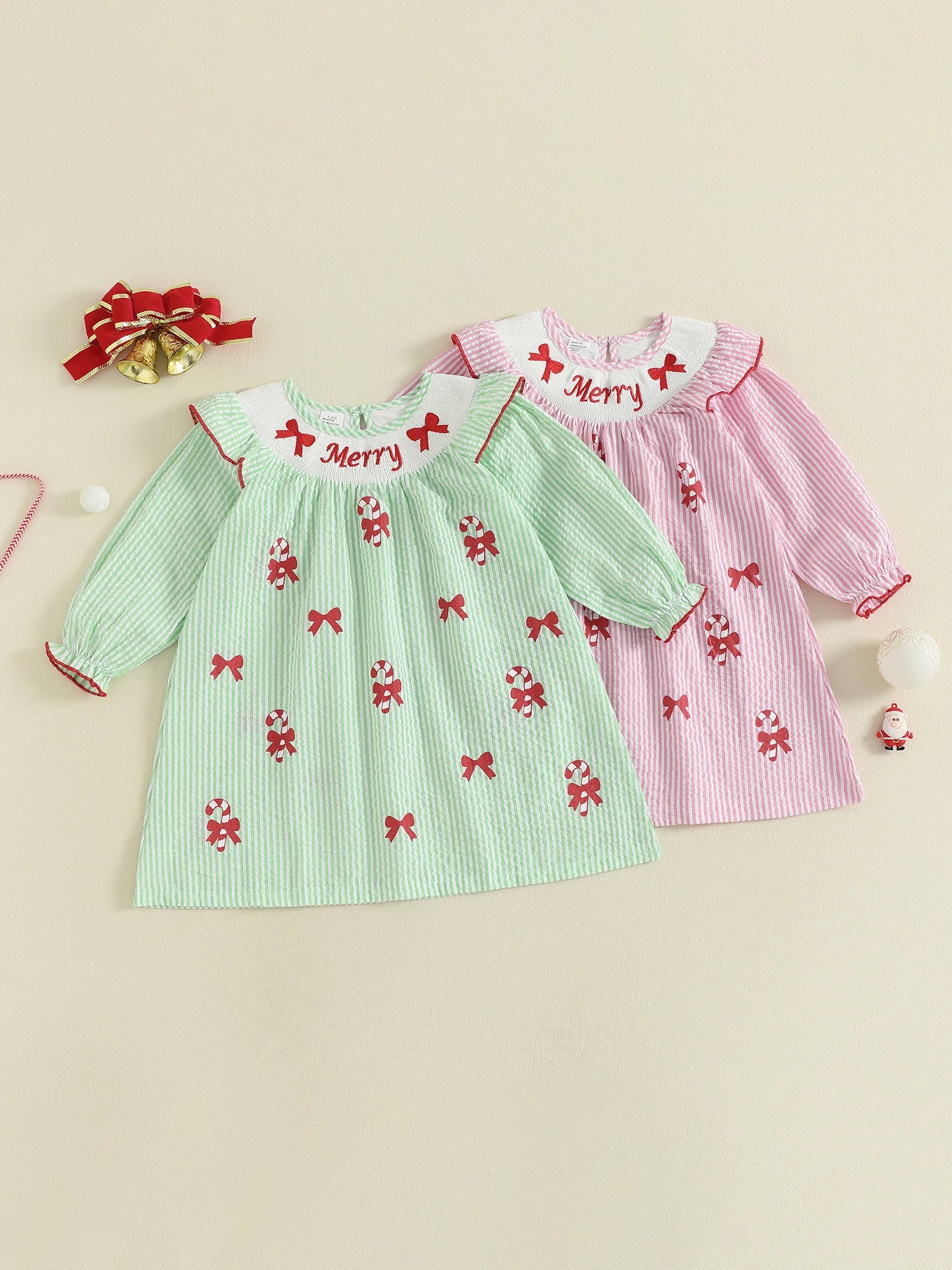 Girls Christmas Dress Festive Long Sleeve Dress with Embroidered Snowflakes and Santa Claus Pattern Holiday Party Dress for