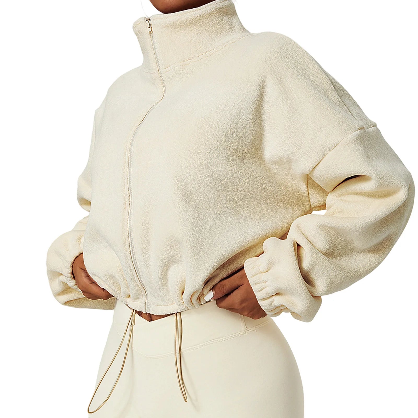 Ladies Cozy Fleece Coat Stylish Full Sleeve High Neck Zipper Closure Coat Autumn Winter Outerwear Trendy Warm Jacket