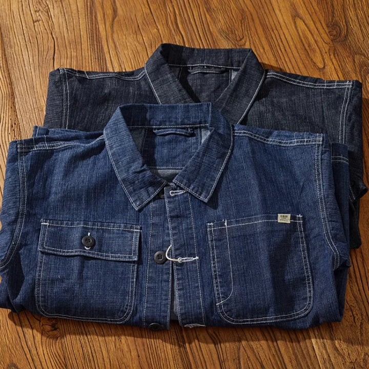 Denim jacket Men's fall vintage cargo casual jacket with lapel top