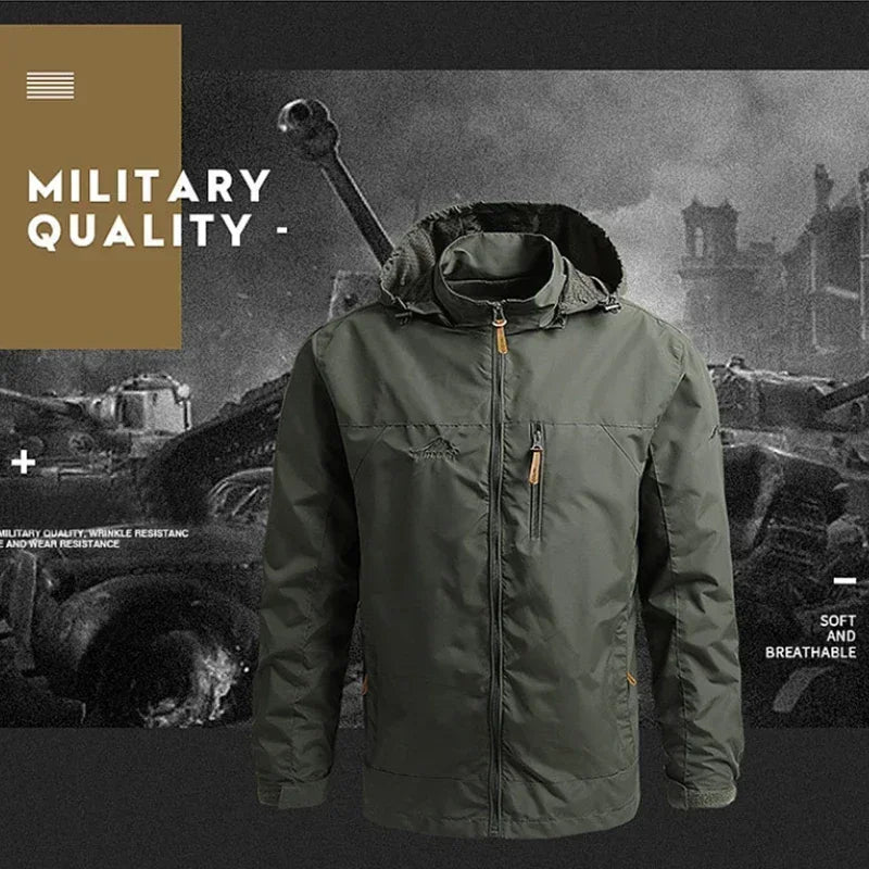 Men Retro Camping Jacket Waterproof Windbreaker Winter Hooded Zip-Up Jackets Man Softshell Army Jacket Cargo Coat Outwear