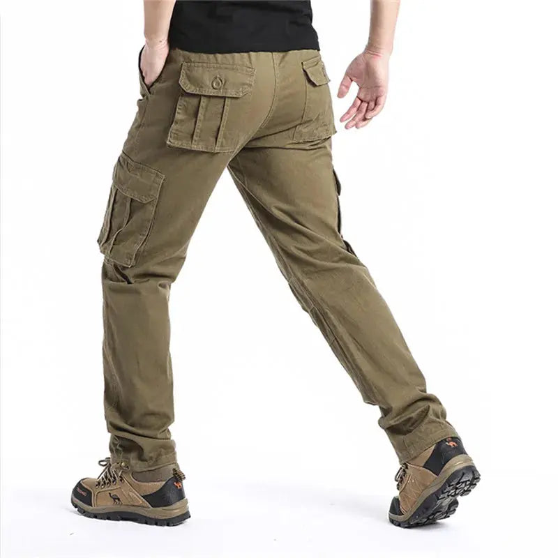 Large Pocket Loose Overalls Men's Outdoor Sports Jogging Tactical Pants Elastic Waist Pure Cotton Casual Work Pants Halalzen UK