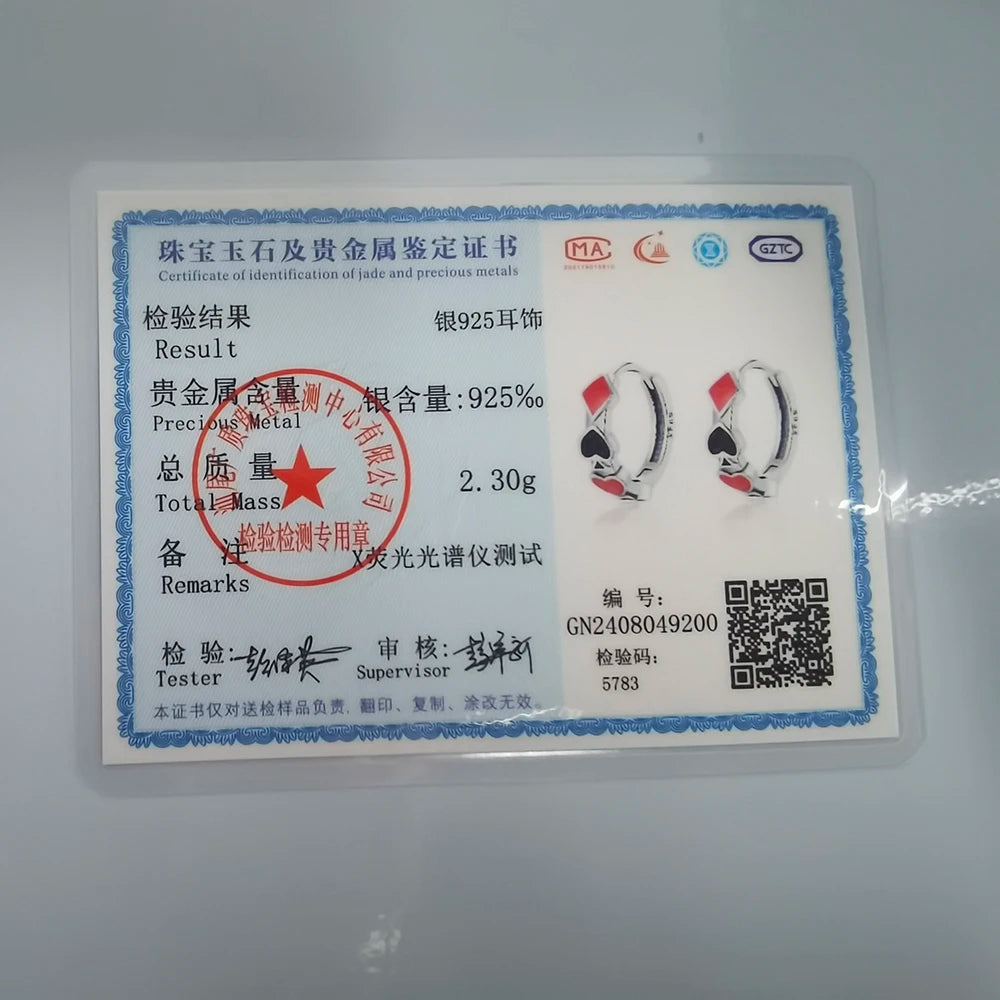 925 Silver Earrings Poker Red Heart A Necklace Ring Earrings Jewelry Suitable for Women Valentine's Day New Year Gifts