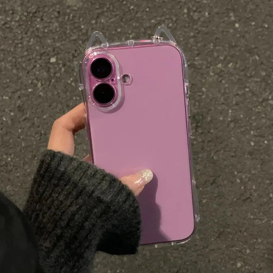 3D Hollow Out Cute Cat Ears Clear Phone Case For iPhone 17 Air 16 15 14 13 12 11 17 Pro Max Plus X XR XS Airbag Shockproof Cover