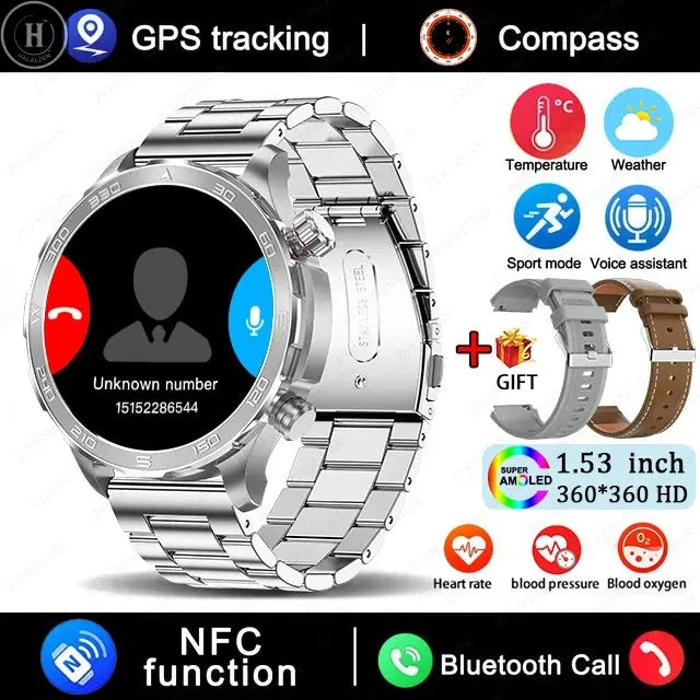 New GPS Track Smart Watch Men AMOLED HD Screen Outdoor Sports Fitness Heart Rate NFC IP68 Waterproof Bluetooth Call Smart Watch HALALZEN