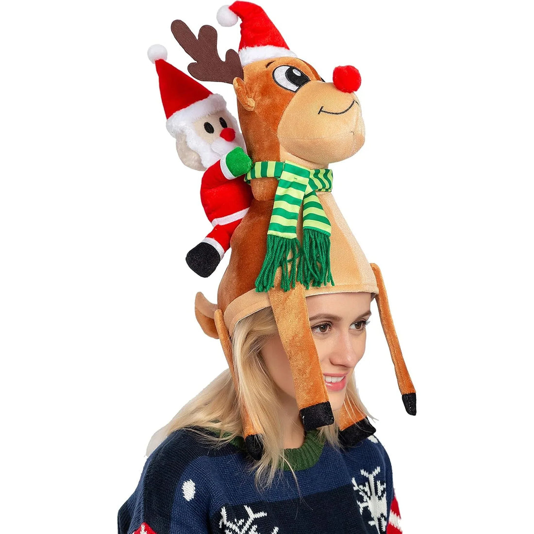 JOYFY Funny Christmas Reindeer Hat Santa Riding a Reindeer for Cute and Festive Christmas Party Gifts Dress Up Celebration