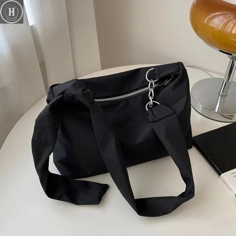 Black Crossbody for Women Girls Handbag Shopper Casual Solid Simple Chain Knotted Straps Messenger Shoulder Totes Bags HALALZEN