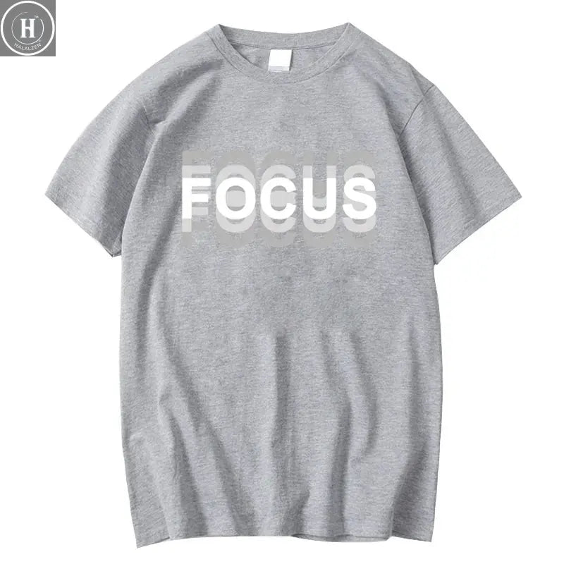 Summer Men's 100% Cotton High Quality Casual Sports Loose Oversized Funny Focus Print Round Neck Short Sleeved T-shirt Tops HALALZEN