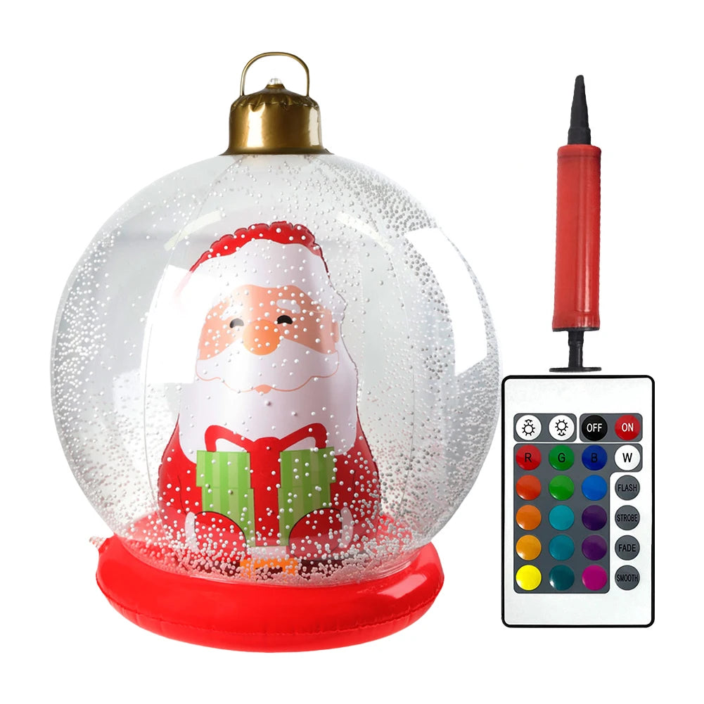 60CM PVC Inflatable Christmas Ball Giant Inflatable Christmas Balls with RGB Light W/ Remote Christmas Decorations Ball Sets