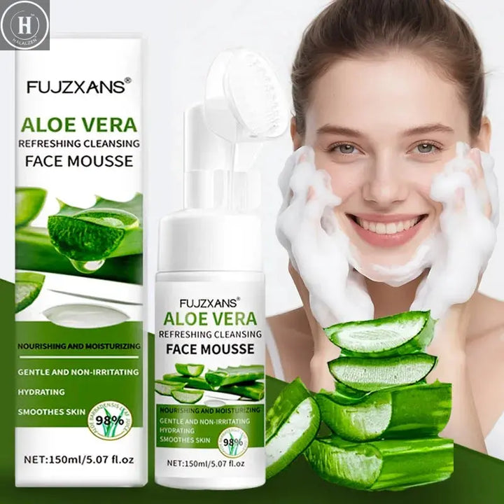 150ml Aloe Vera Cleanser Face Mousse Wash Refreshing Hydrating And Water-locking Deep Cleansing For Facial Skin Beauty Skincare HALALZEN