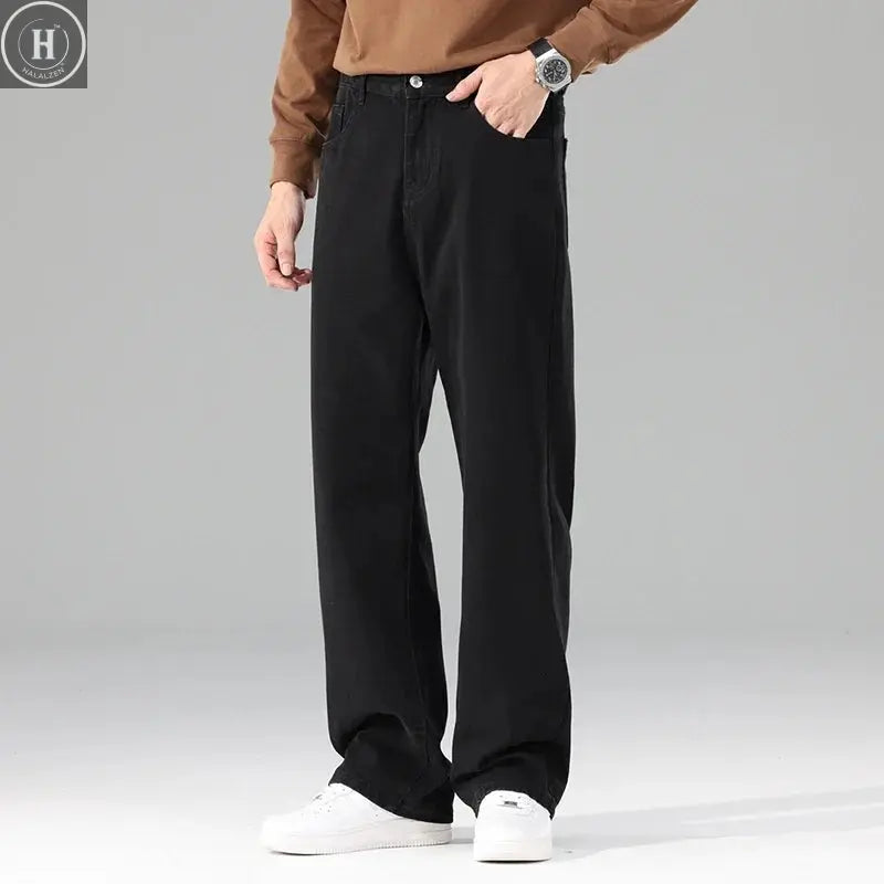 Male Brand New Autumn Jeans Men Black Casual Baggy Trousers Classic Straight Comfortable Wide Denim Trousers  Men Clothing HALALZEN