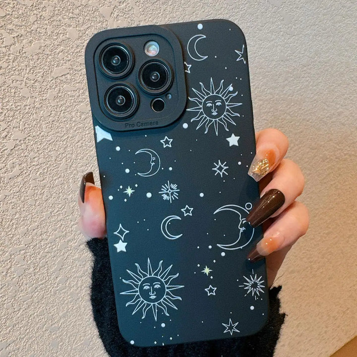 Moon & Sun Pattern Phone Case Fashion Phone Accessories Compatible with IPhone 16 Pro Max 15 Pro 14Plus 13 12 11