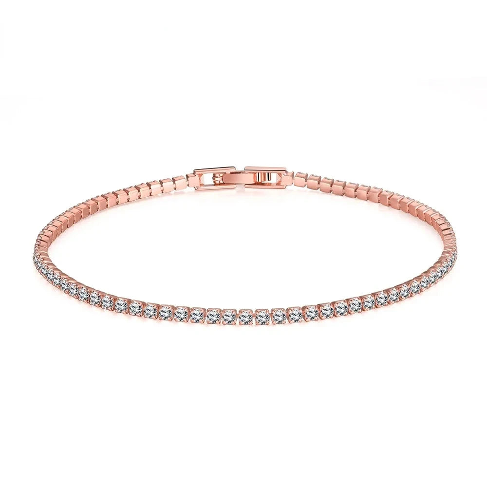 925 Sterling Silver Plated 18K Rose Gold 16CM To 19CM Tennis Bracelet 2.5MM Zirconia Anniversary Gift