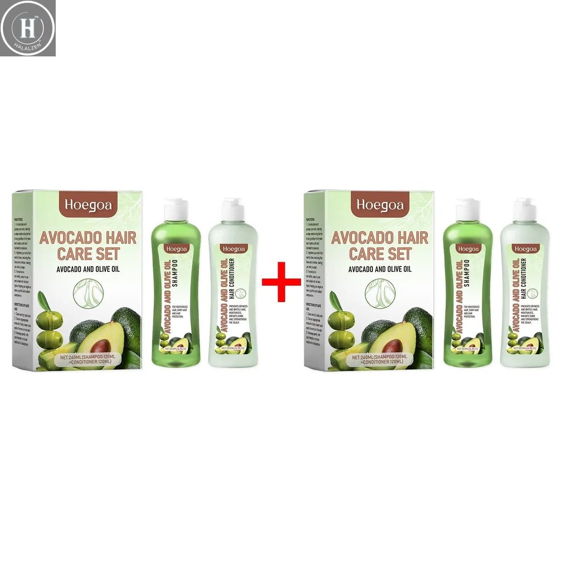 Hoegoa Avocado Oil Hair Care Set Improve Growth Thicken Deep Cleaning Plants Extract For Silky Hair Shampoo Conditioner Products HALALZEN