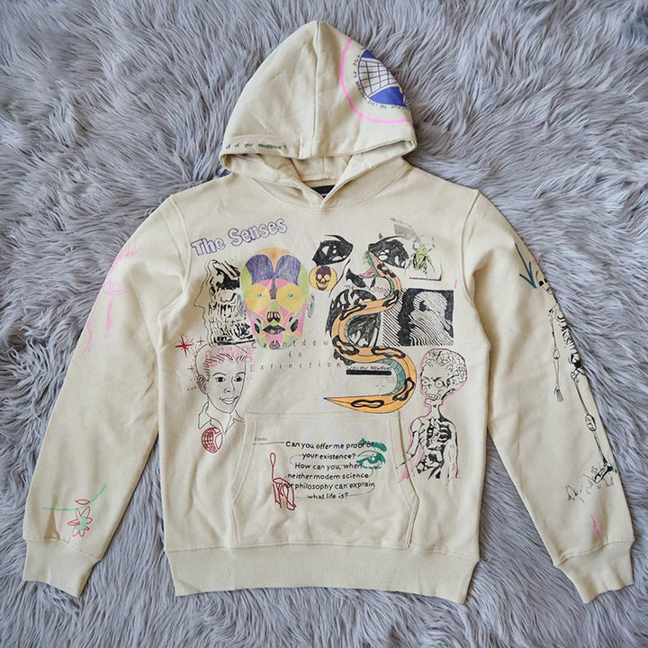 Sinjahlton Hand-Painted fiti Ins-Sle  Design Hoodie Sweatirt Youth Trend Cotton 00% Overhead Hooded Jaet