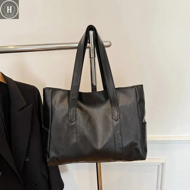 Fashion Design Women Solid Color Shoulder Bag Soft Pu Leather Commute Large Capacity Casual Tote Handbag Women's Shoulder Bag HALALZEN