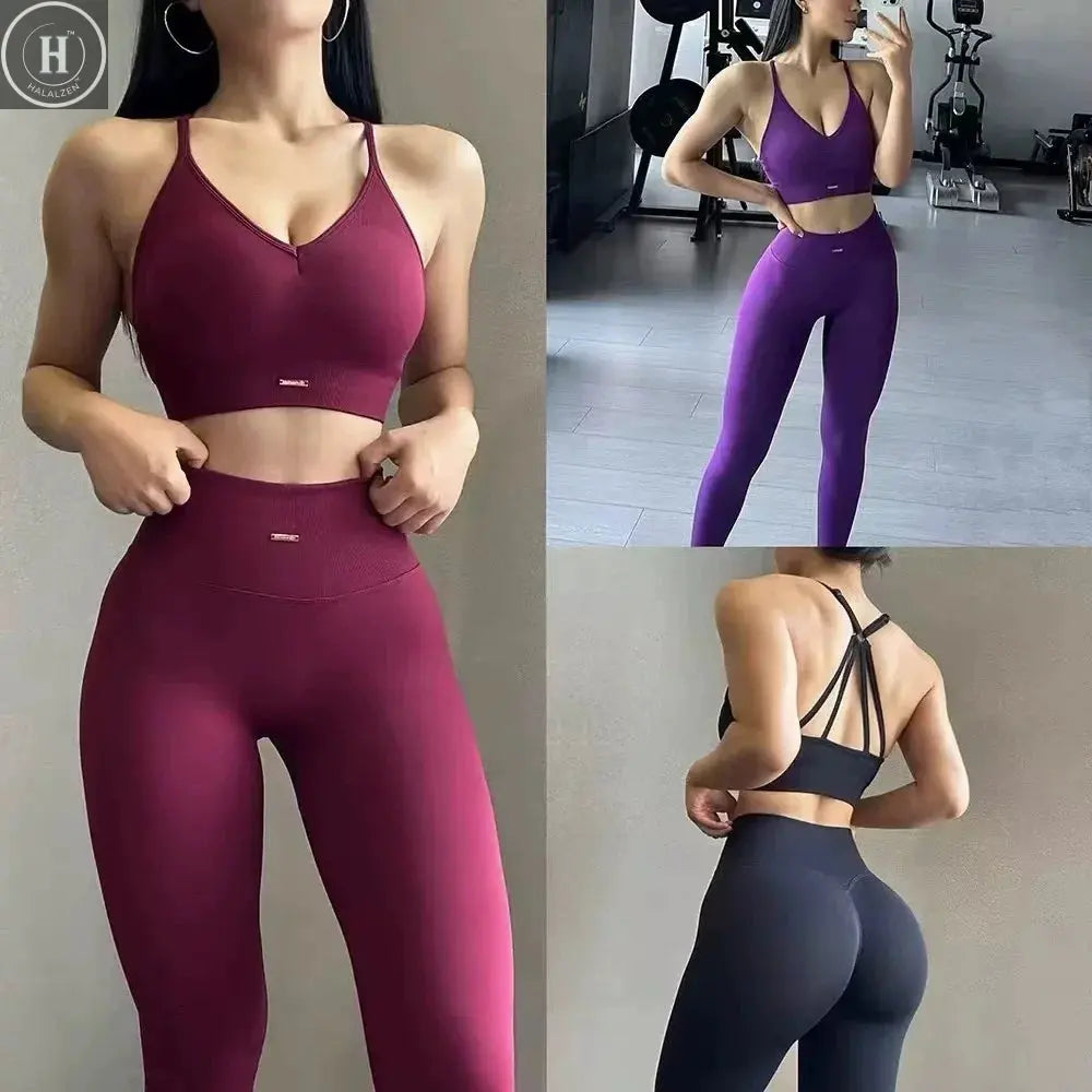Peach High-Waisted Hip-Lifting Women's Exercise Suit Shockproof Yoga Fitness Clothes for Running And Styling HALALZEN