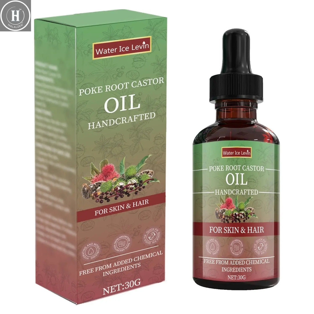 Poke Root Castor Oil for Skin & Hair - Natural Handcrafted Blend, Deep Moisture, Winter Nourishment, Chemical-Free Formula HALALZEN