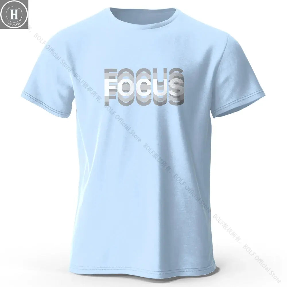 Focus Letter Minimalist Style 100% Cotton T-Shirt, Lightweight Round Neck Short Sleeve Tee, Perfect for Men & Women HALALZEN
