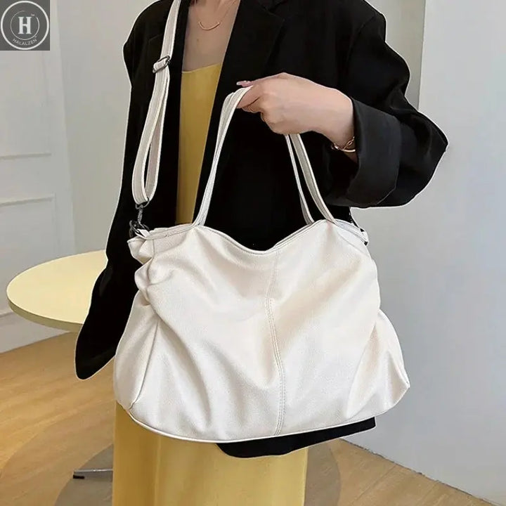 Big Black Shoulder Bags for Women Large Hobo Shopper Bag Solid Color Quality Soft Leather Crossbody Handbag Lady Travel Tote Bag HALALZEN