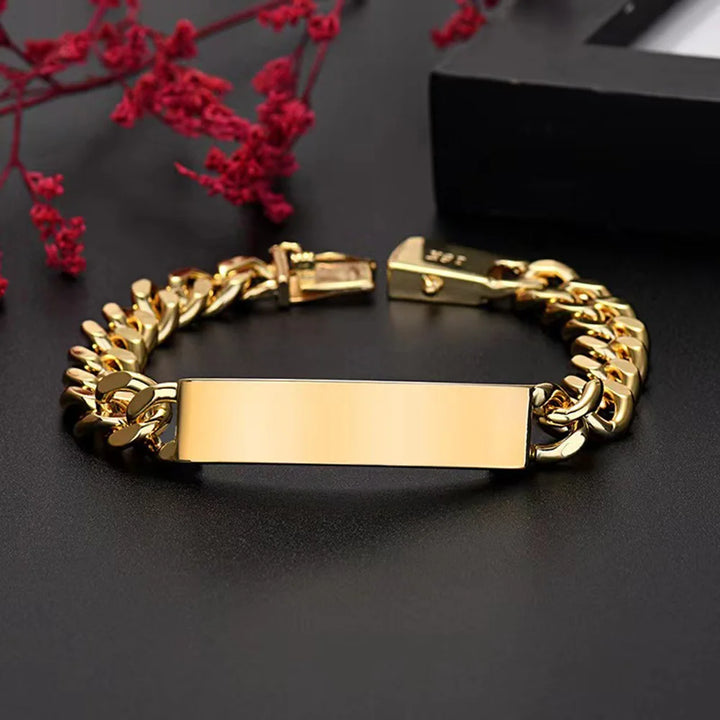 Engravable Name Bracelet Personalized Stainless Steel Mens ID Bracelets Free Engraving Laser Name Date Customize Gift for Father