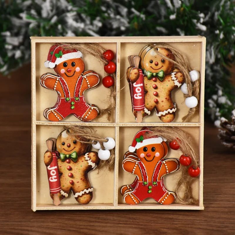 Christmas Wooden Pendants Gingerbread Man Gnomes Xmas Tree Hanging Oranment 2024 Noel Navidad Decorations for Home New Year Gift