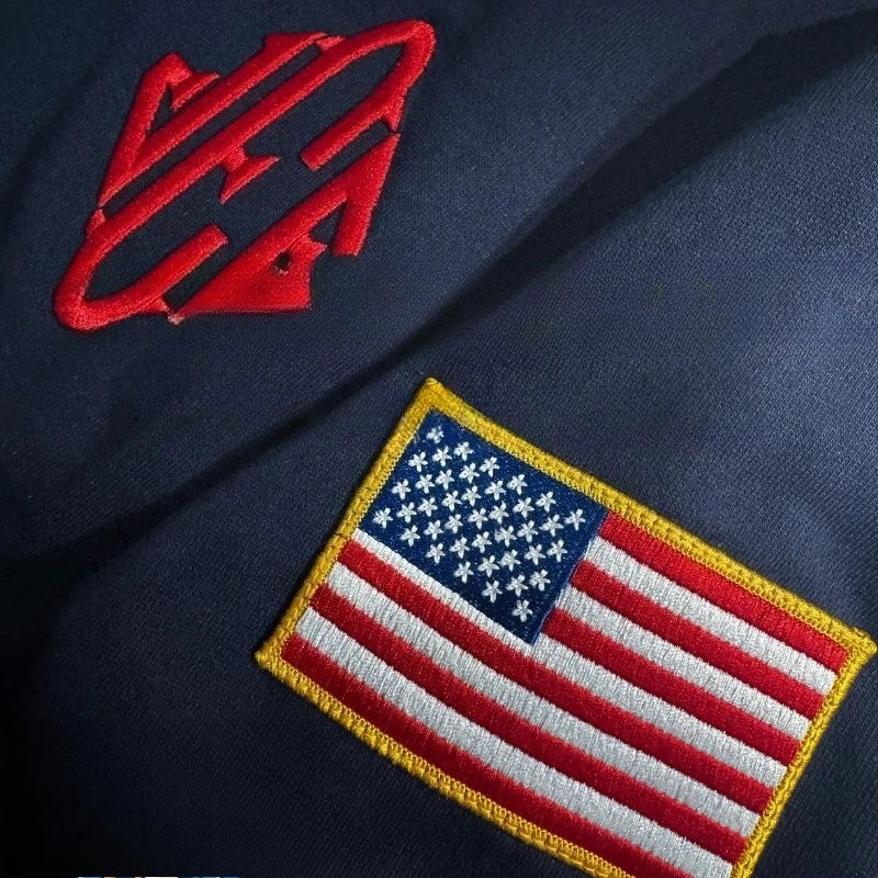 Y2K Retro Quarterzip Pullover Hoodie Epstein Embroidery Pattern Sweatshirt American Vintage Casual Streetwear Men Oversized Coat