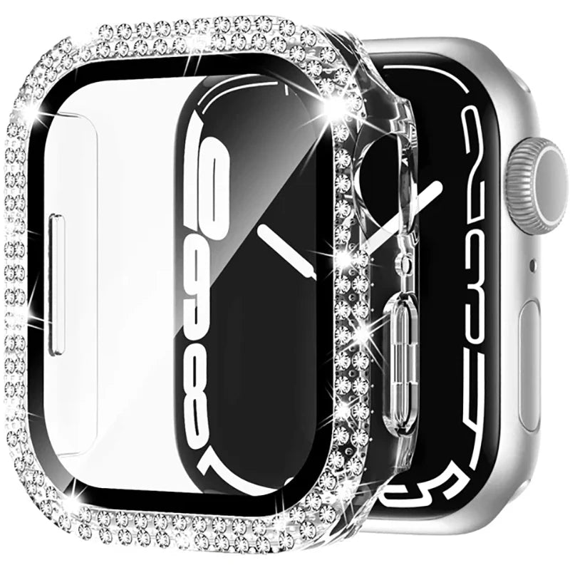 Glass+Diamond Cover For Apple watch case 46mm 40mm 44mm 41mm 42mm 45mm Bling Bumper Protector iWatch Series 11 10 9 SE 7 8 case