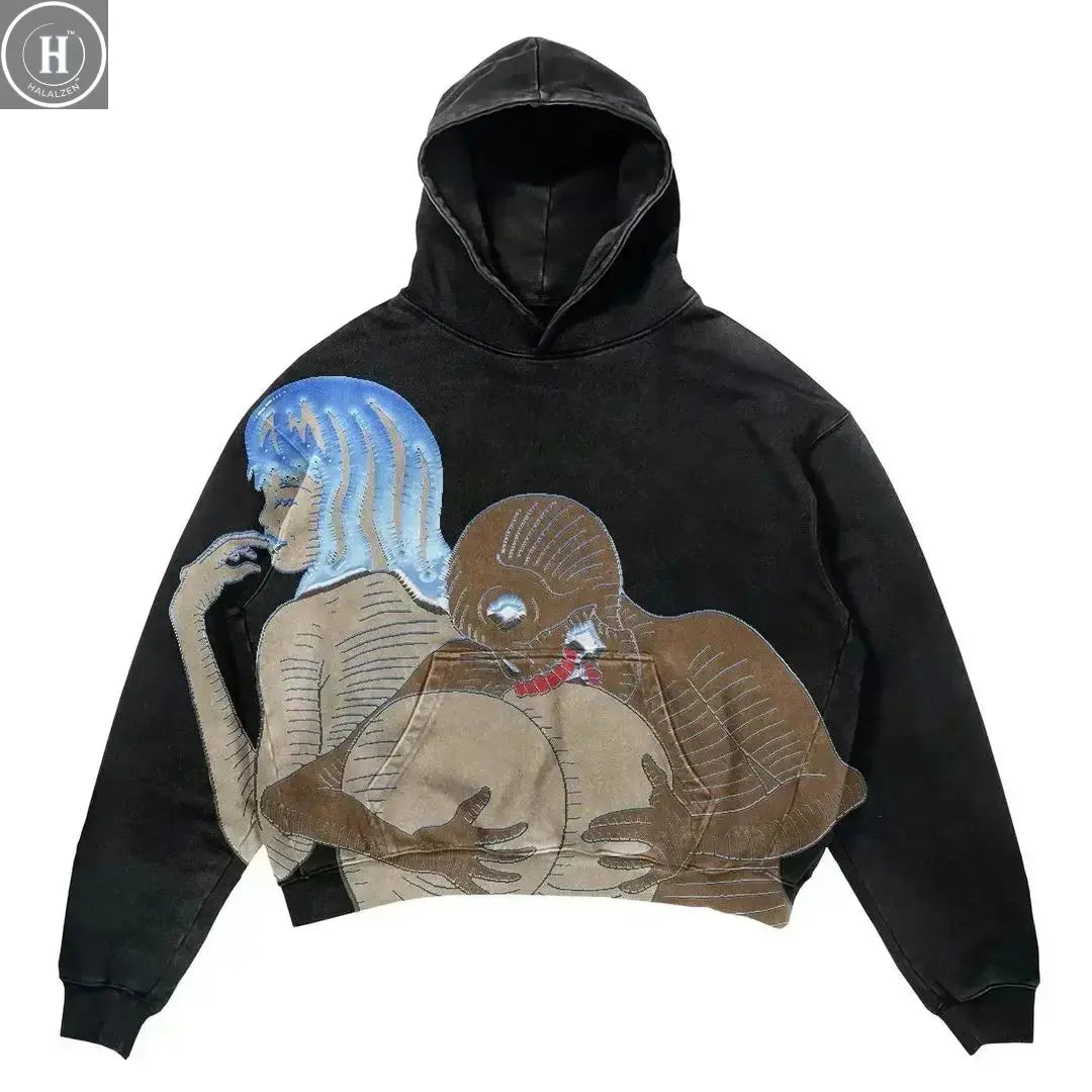 Explosions of New Harajuku Zipper Hooded Sweater Street Men and Women Retro Shirt Sweatshirt Gothic Jacket Hooded Couple Sweater HALALZEN