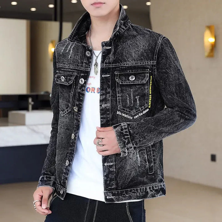 Male Jean Coats Slim Fit with Print Men's Denim Jacket Punk Lxury Clothing Large Size Worn New in Cowboy Fast Delvery G Designer