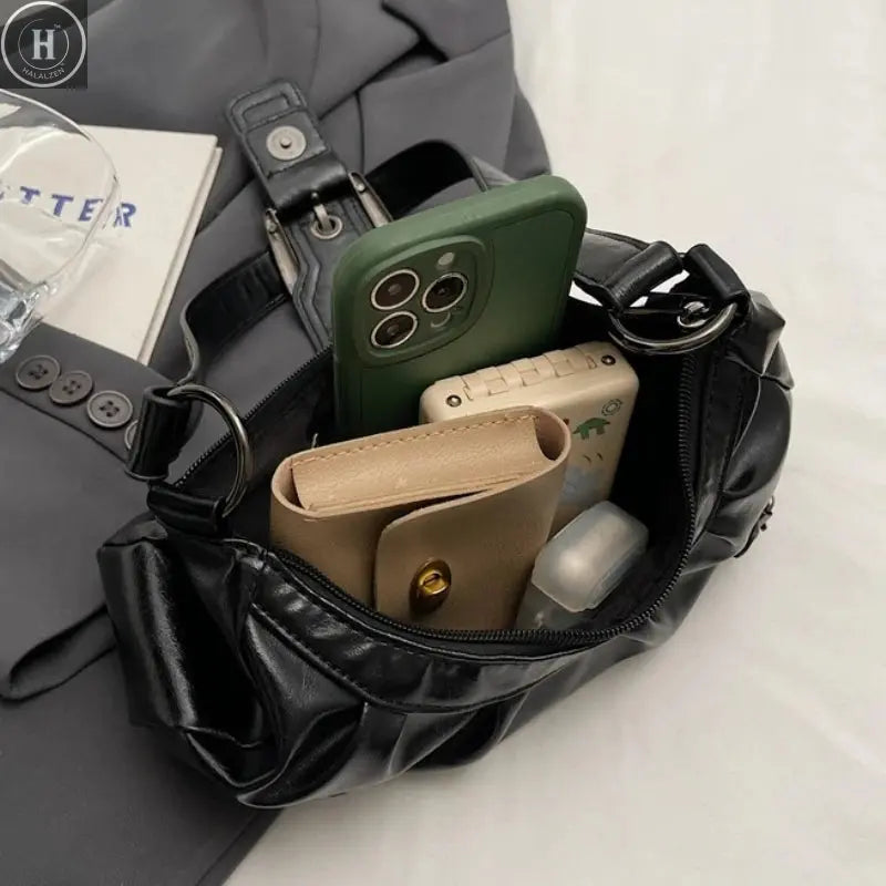 Y2K Retro Pleated Hobo Shoulder Bag for Women Hot Selling Maillard Style Underarm Bag Clutch Handbags for Travel Work Shopping HALALZEN