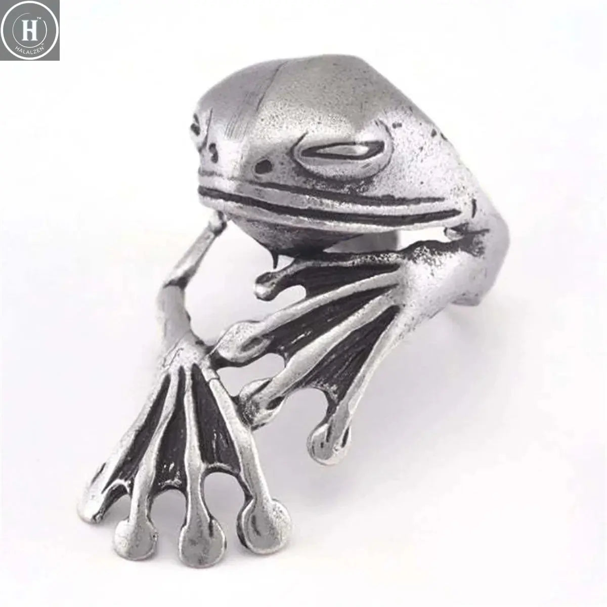 Retro Frog Toad Animal Rings for Women Men Artistic Design Silver Color Opening Resizable Unisex Female Statement Ring Best Gift HALALZEN