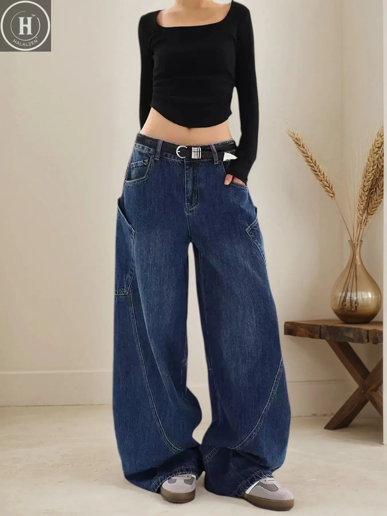 2025 New Women's American Flared Baggy Knife Jeans, Loose Wide-Leg Floor-Length Pants, Perfect for Everyday Wear Halalzen UK