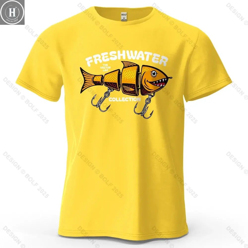 Fishing Lure Pattern Printed Men's T-Shirt 100% Cotton Oversized Fishing Hobby Graphic Tees for Women Tops Tees Streetwear HALALZEN
