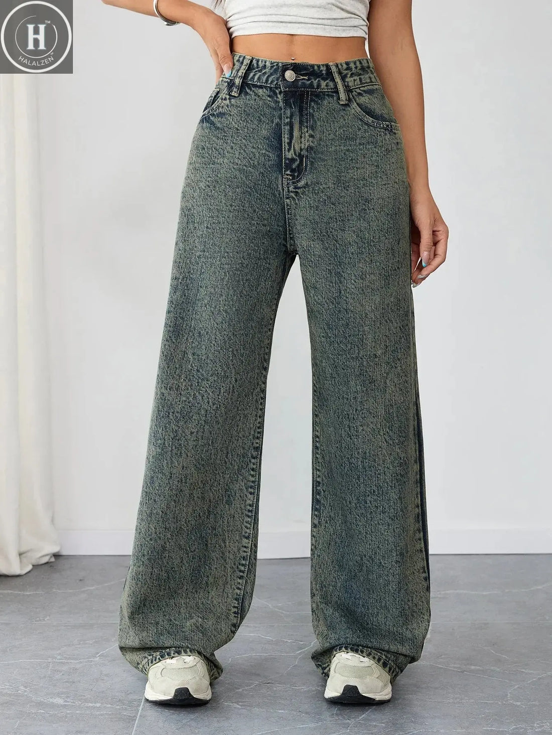 Plus Size Women's Wide Leg Denim Pants High Waist Curvy-Friendly Jeans Trendy Wear Halalzen UK