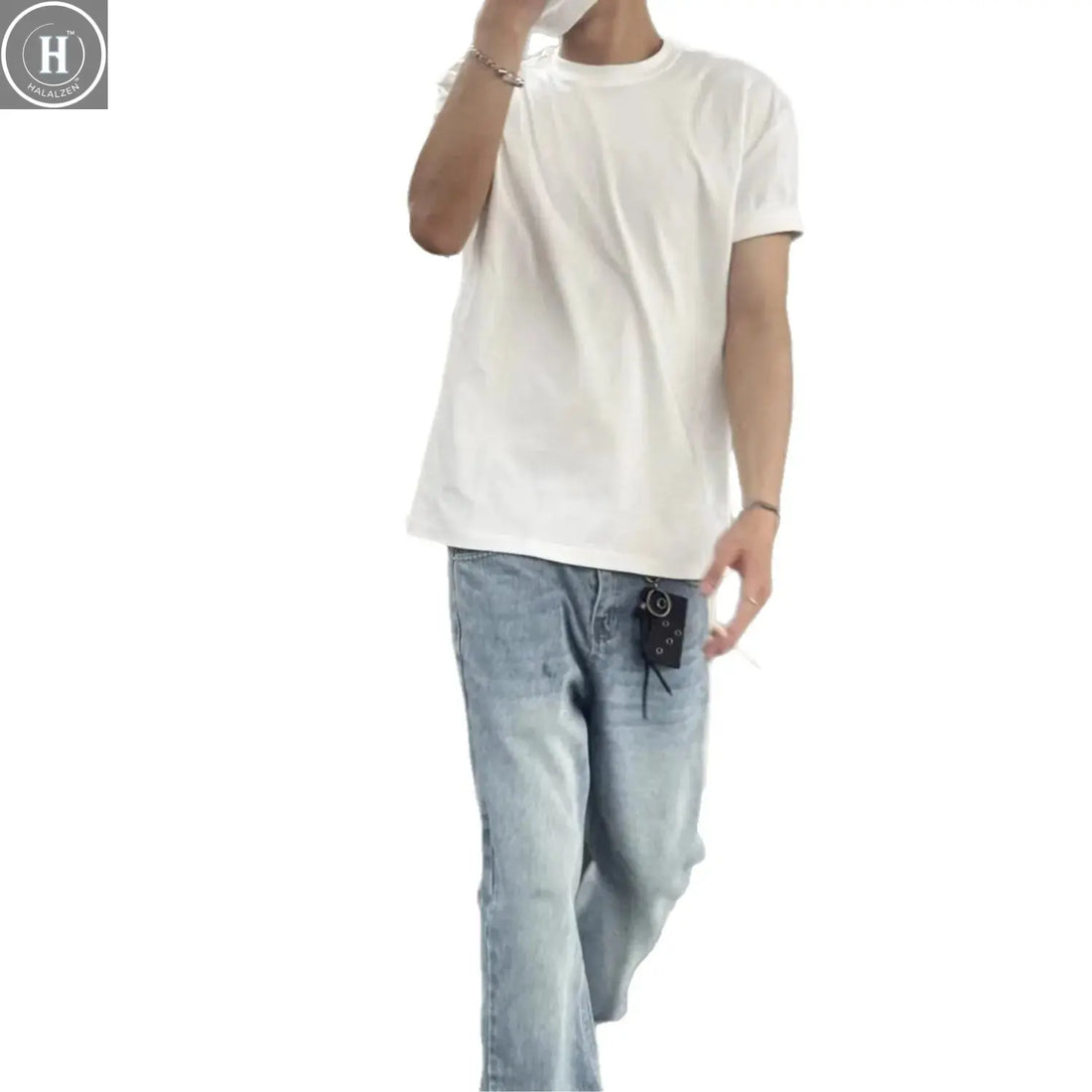 American Basic Style Light Blue High Elasticity Flared Jeans Drapey Versatile Casual Cleanfit Long Trousers for Men Halalzen UK