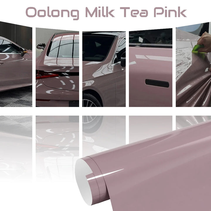 Premium Oolong Milk Tea Pink Car Wraps Vinyl Film Vehicles UV Resistance Durable Auto Motorcycles Body Color Modified Cover