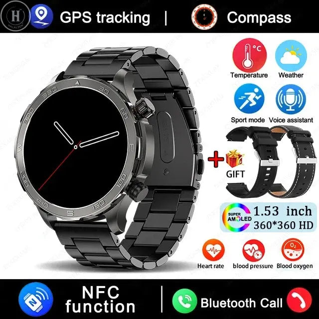 New GPS Track Smart Watch Men AMOLED HD Screen Outdoor Sports Fitness Heart Rate NFC IP68 Waterproof Bluetooth Call Smart Watch HALALZEN