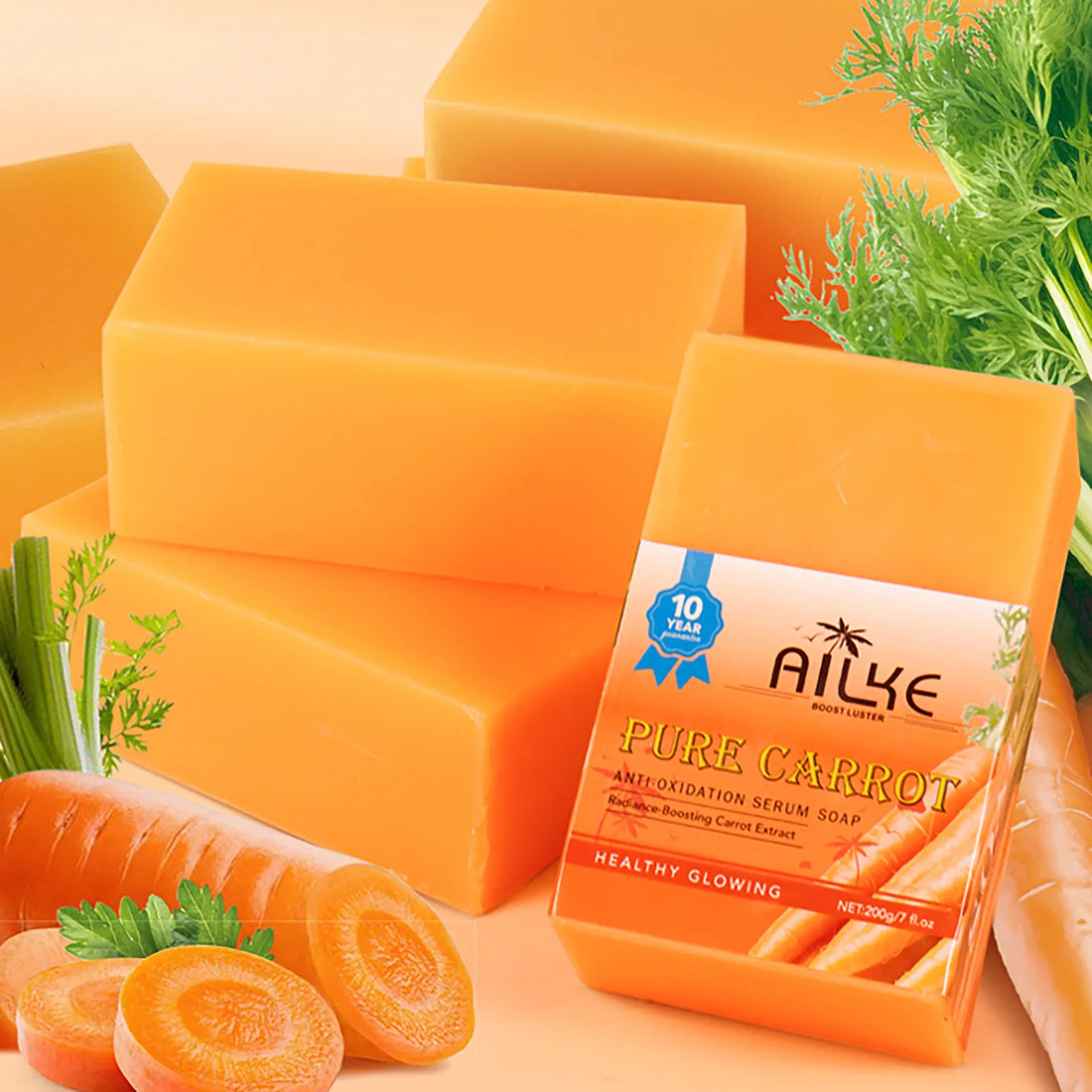 AILKE Pure Natural Carrot Anti-Oxidation Serum Soap, Whitening Soap Bar for All Skin Types, Cleaning Stains, With Vitamin C