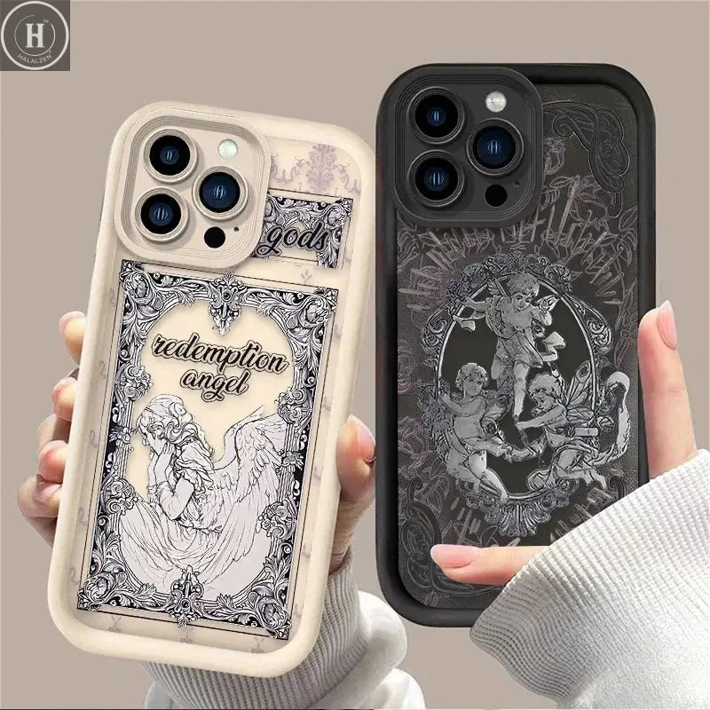 Retro Punk Cupid Angel Case For iPhone 17 16 15 14 13 12 11 Pro Max Plus Soft Silicone Cover Halalzen UK
