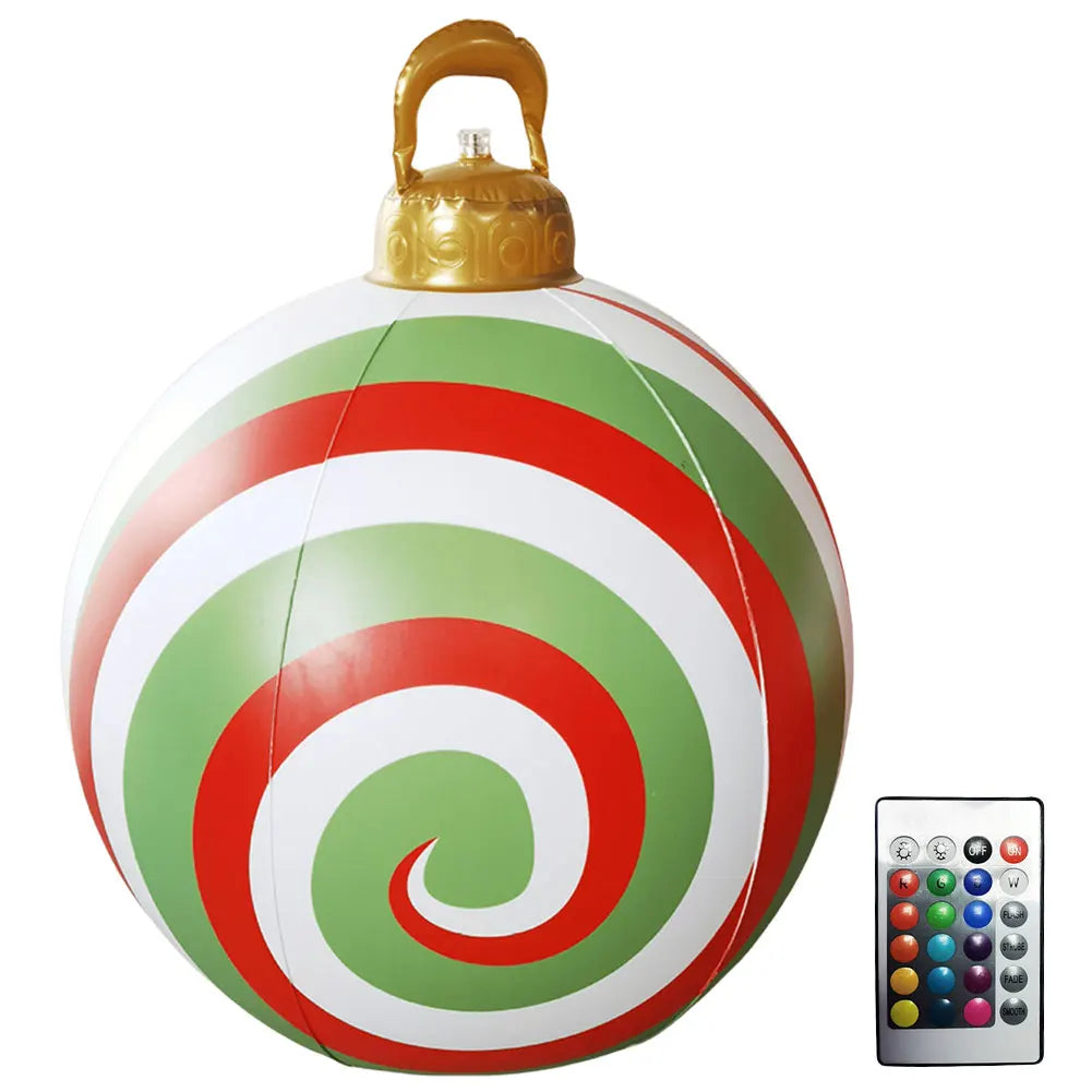 60CM PVC Inflatable Christmas Ball Giant Inflatable Christmas Balls with RGB Light W/ Remote Christmas Decorations Ball Sets