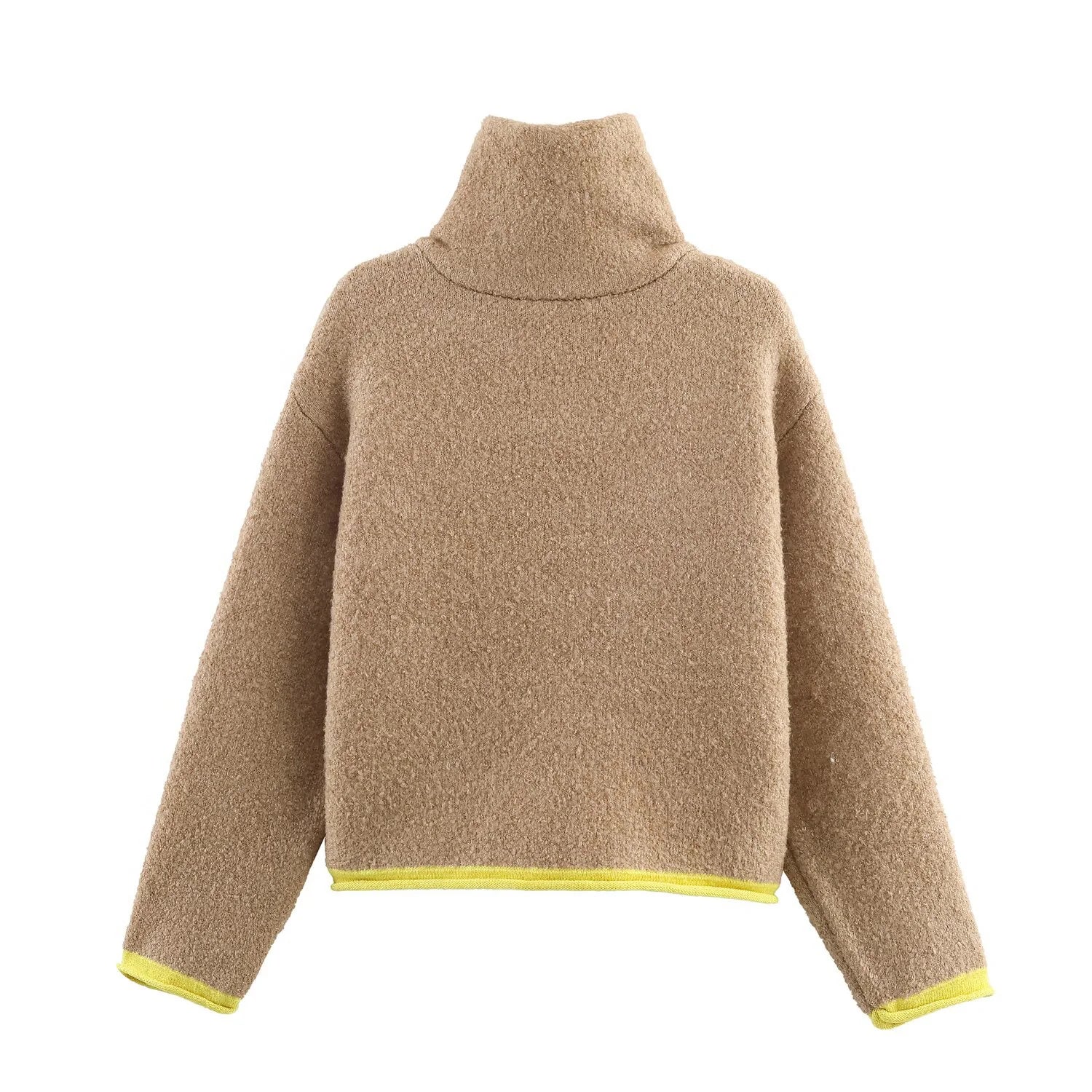 2025 Autumn New Women's Casual Fashion Simple Lazy Style Loose Color Block Layered Knitted Bomber Jacket Short Outerwear