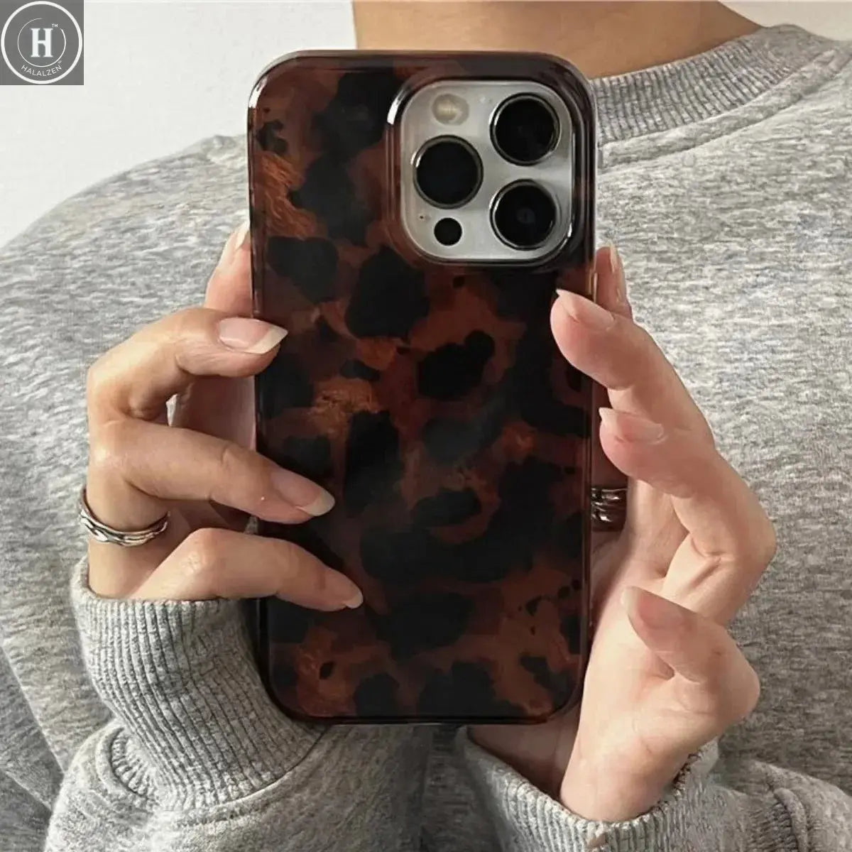 Retro Amber Texture Laser Phone Case For iPhone 17 16 Pro Max 15 14 13 12 11 XS XR 7 8 Plus 16E Stylish Leopard Print Soft Cover Halalzen UK