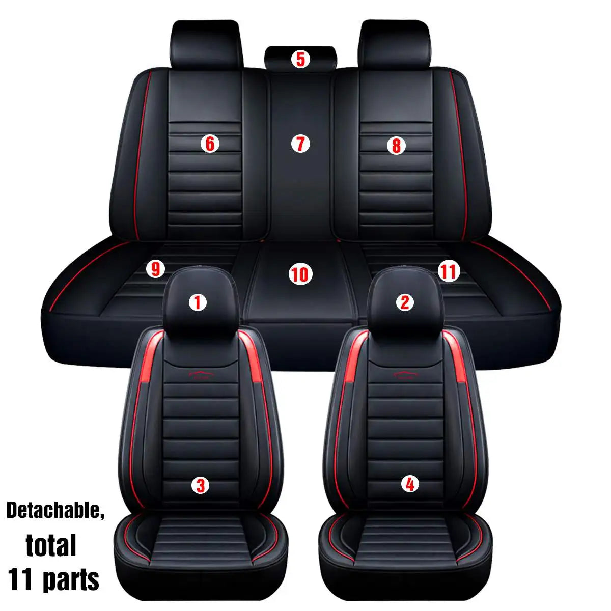 11Pcs 5 Seater Front+Rear Full Set Front Car Seat Cover Cushion Protector Deluxe PU Leather Waterproof SUV Truck Seat Cushion