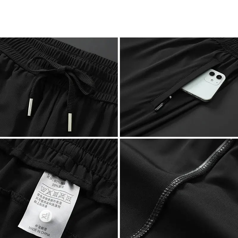 Ice Silk Men's trousers 2024 summer black-and-gray thin style business casual pants outdoor stretch breathable straight leg loos Halalzen UK