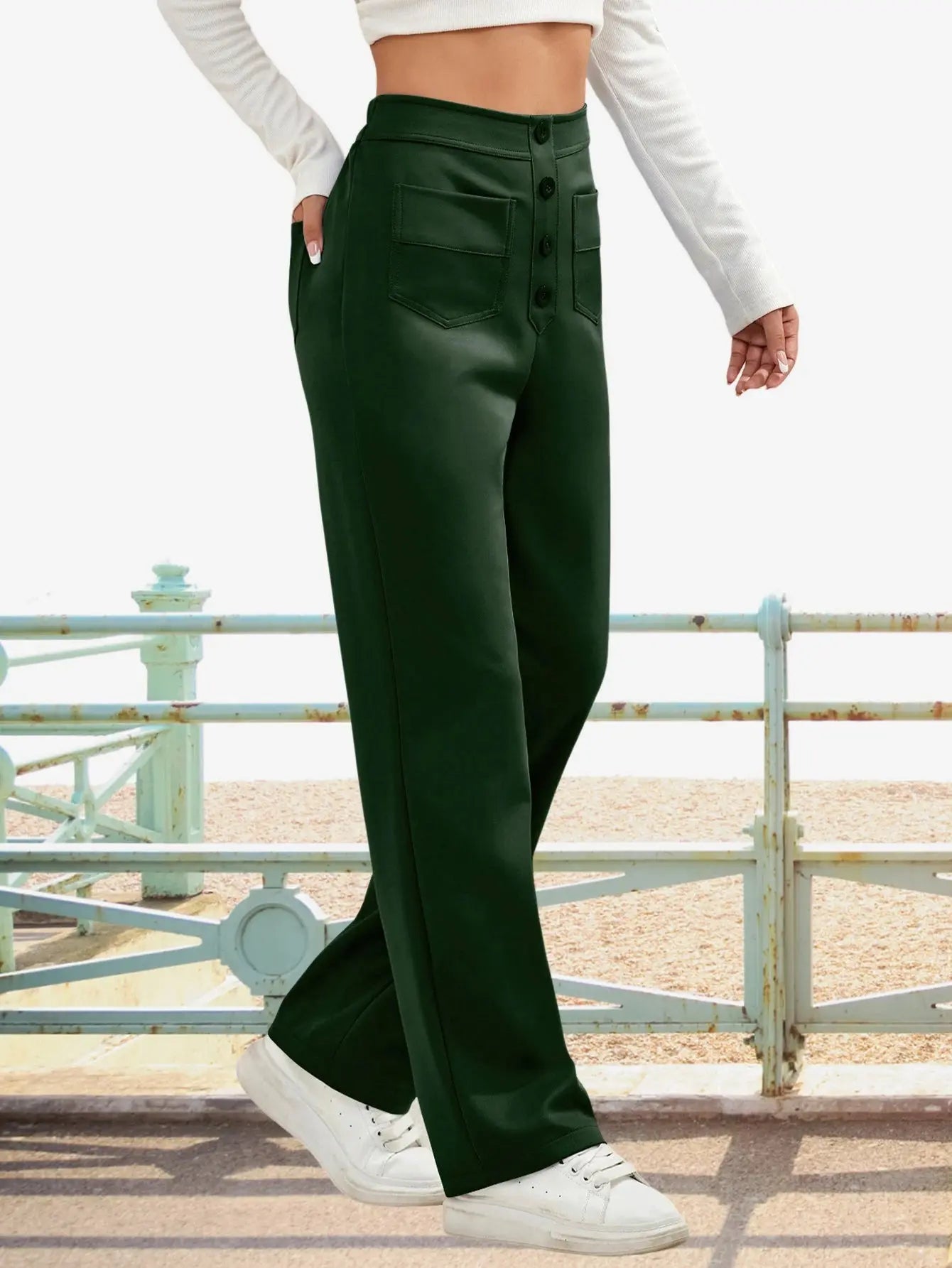Women Sweatpants 2024 High-Waisted Multi-Pocket Cargo Pants Elegant Full-Length Casual Pants Blackish Halalzen UK