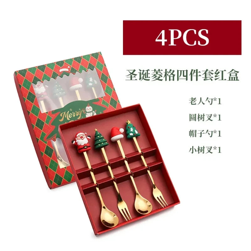 Christmas Decorations Home Christmas Table Decor Stainless SpoonsFork Cutlery Set Elk Xmas Tree New Year 2024 Navidad 2023 Gifts