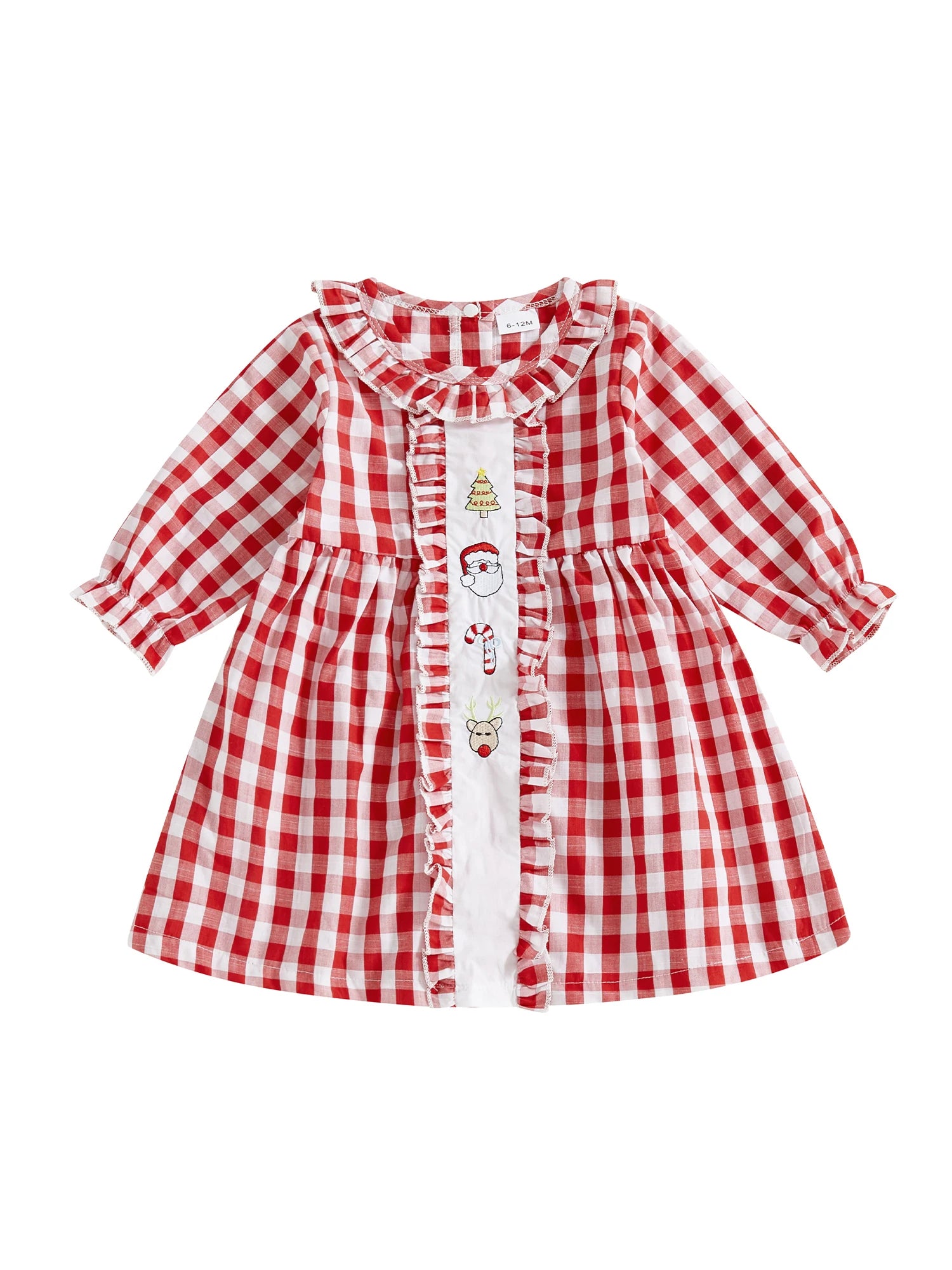 Infant Baby Boy Christmas Outfit Red Plaid Romper Long Sleeve Jumpsuit with Santa Claus Embroidery and Hat